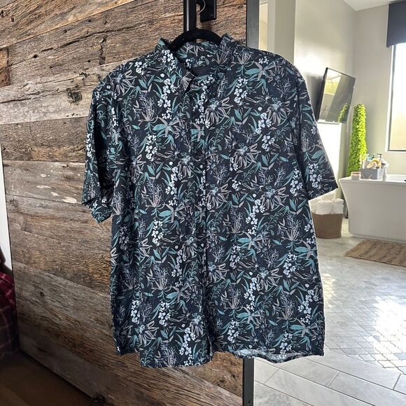 14TH & UNION Trim Fit Short Sleeve Button-down Shirt In Navy Brush - Picture 2 of 8